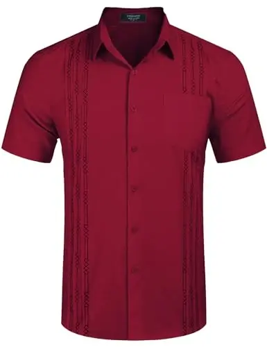 COOFANDY Mens Cuban Guayabera Shirt Short Sleeve Linen Button Down Shirts Casual Summer Beach Tops - 5