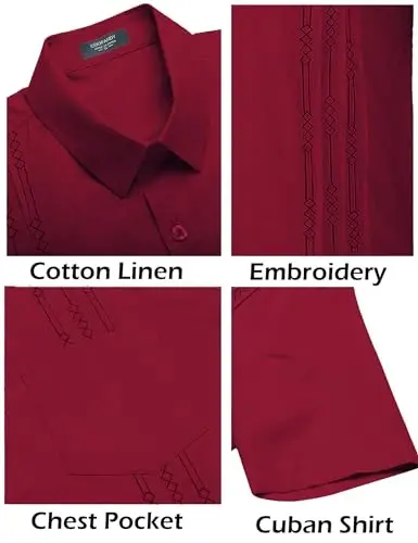 COOFANDY Mens Cuban Guayabera Shirt Short Sleeve Linen Button Down Shirts Casual Summer Beach Tops - 6