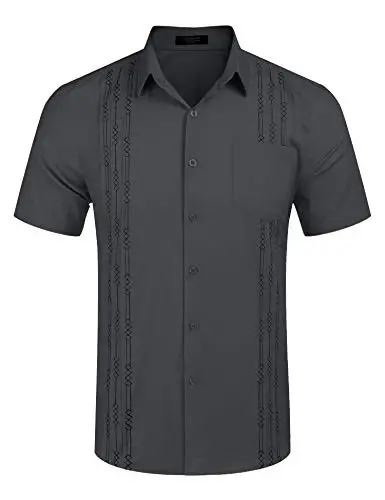 COOFANDY Mens Cuban Guayabera Shirt Short Sleeve Linen Button Down Shirts Casual Summer Beach Tops - 3