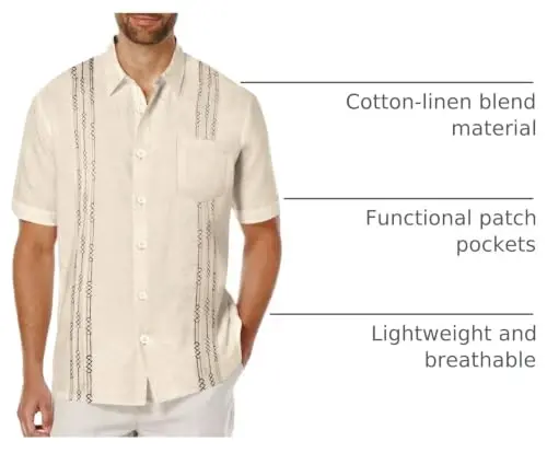 COOFANDY Mens Cuban Guayabera Shirt Short Sleeve Linen Button Down Shirts Casual Summer Beach Tops - 4