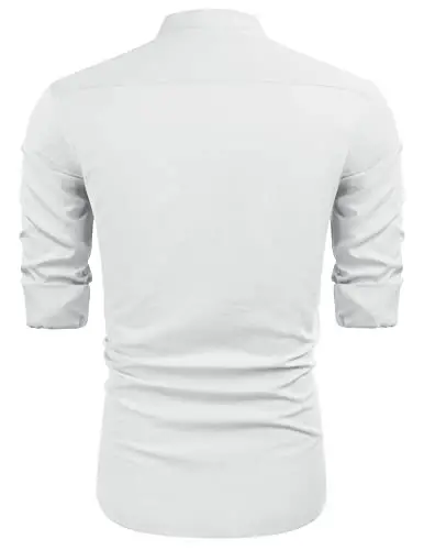 COOFANDY Men's Cuban Guayabera Shirts Casual Long Sleeve Button Down Shirts Band Collar Linen Summer Beach Shirts - 5