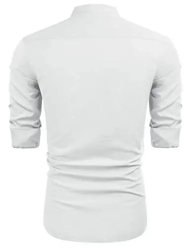COOFANDY Men's Cuban Guayabera Shirts Casual Long Sleeve Button Down Shirts Band Collar Linen Summer Beach Shirts - 5
