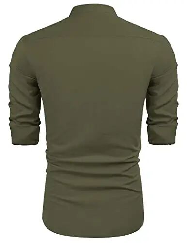 COOFANDY Men's Cuban Guayabera Shirts Casual Long Sleeve Button Down Shirts Band Collar Linen Summer Beach Shirts - 5