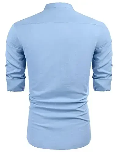 COOFANDY Men's Cuban Guayabera Shirts Casual Long Sleeve Button Down Shirts Band Collar Linen Summer Beach Shirts - 5