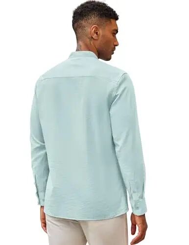 COOFANDY Men's Cuban Guayabera Shirts Casual Long Sleeve Button Down Shirts Band Collar Linen Summer Beach Shirts - 5