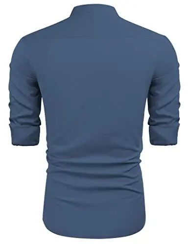 COOFANDY Men's Cuban Guayabera Shirts Casual Long Sleeve Button Down Shirts Band Collar Linen Summer Beach Shirts - 5