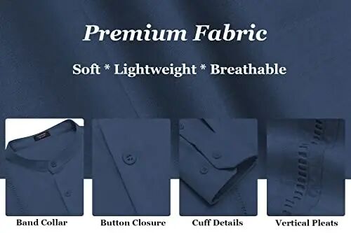 COOFANDY Men's Cuban Guayabera Shirts Casual Long Sleeve Button Down Shirts Band Collar Linen Summer Beach Shirts - 6