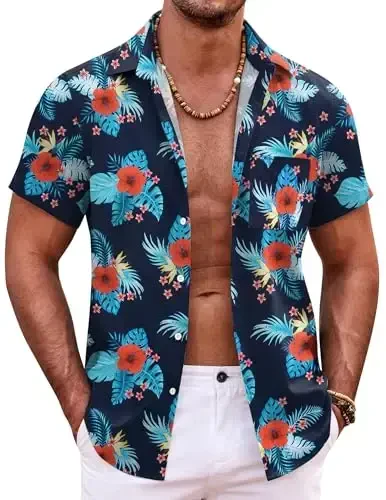 COOFANDY Mens Gavayi ko'ylagi Qisqa yengli tugmachali ko'ylaklar Tropik yozgi plyaj ko'ylaklari Kundalik gul Aloha ko'ylaklari 