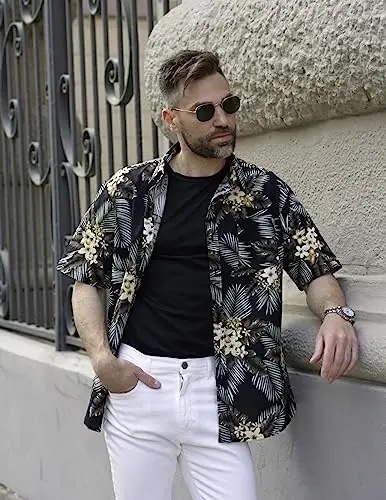COOFANDY Mens Gavayi Ko'ylaklari Qisqa Yengli Kundalik Tugmali Tropik Plyaj Ko'ylagi - 2