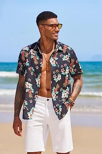 COOFANDY Mens Hawaiian Tropical Shirt Short Sleeve Casual Button Down Floral Summer Beach Shirts with Pocket - 2