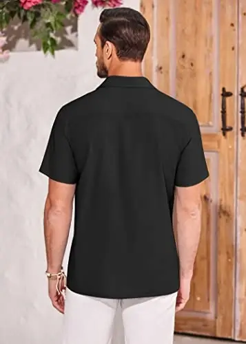 COOFANDY Mens Gavayi Tropik ko'ylaklar qisqa yengli tugmali yozgi plyaj ko'ylagi cho'ntak bilan - 4