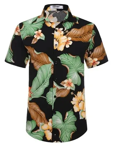 COOFANDY Men's Hawaiian 2 Piece Outfits Summer Beach Matching Set Flower Shirt and Shorts Tropical Vacation Set - 1