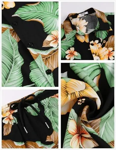 COOFANDY Men's Hawaiian 2 Piece Outfits Summer Beach Matching Set Flower Shirt and Shorts Tropical Vacation Set - 4