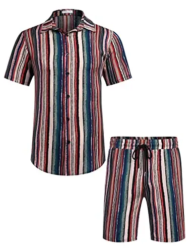 COOFANDY Men's Hawaiian Matching Set Summer Beach 2 Piece Outfits Flower Button Down Shirts and Shorts Vacation Outfits - 4