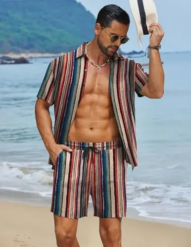 COOFANDY Men's Hawaiian Matching Set Summer Beach 2 Piece Outfits Flower Button Down Shirts and Shorts Vacation Outfits - 2
