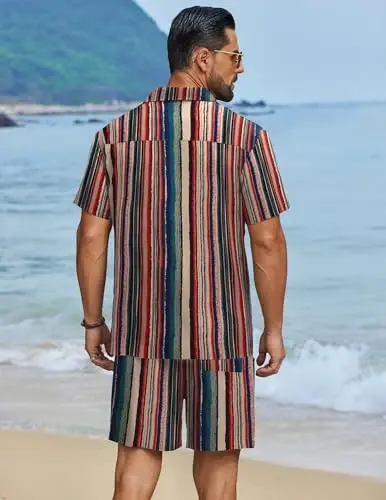 COOFANDY Men's Hawaiian Matching Set Summer Beach 2 Piece Outfits Flower Button Down Shirts and Shorts Vacation Outfits - 3