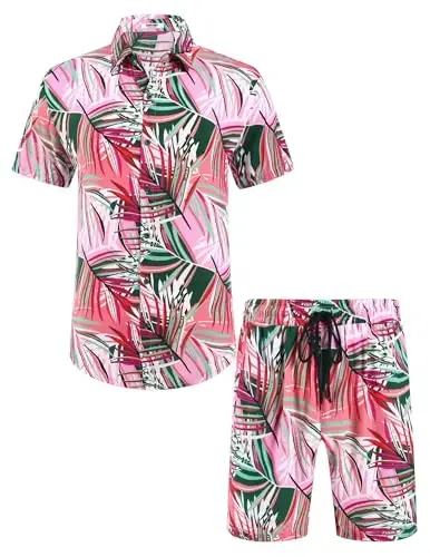 COOFANDY Men's Hawaiian Matching Set Summer Beach 2 Piece Outfits Flower Button Down Shirts and Shorts Vacation Outfits - 4