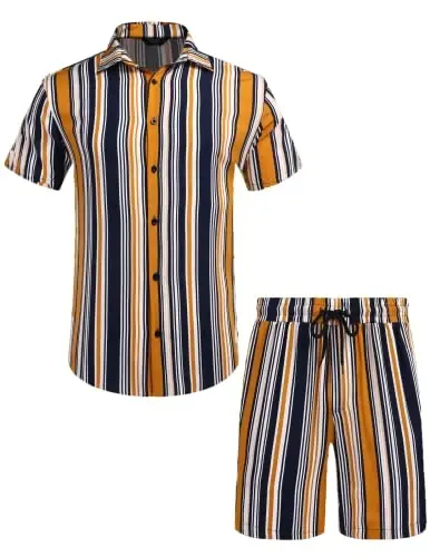 COOFANDY Men's Hawaiian Matching Set Summer Beach 2 Piece Outfits Flower Button Down Shirts and Shorts Vacation Outfits - 4