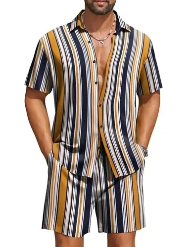 COOFANDY Men's Hawaiian Matching Set Summer Beach 2 Piece Outfits Flower Button Down Shirts and Shorts Vacation Outfits - 1