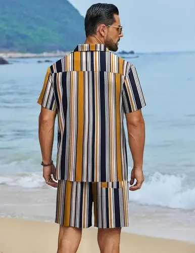 COOFANDY Men's Hawaiian Matching Set Summer Beach 2 Piece Outfits Flower Button Down Shirts and Shorts Vacation Outfits - 3
