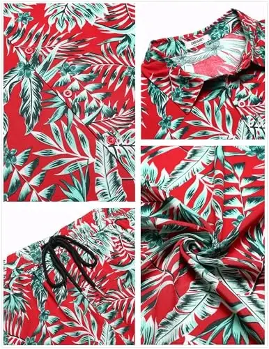 COOFANDY Men's Hawaiian Matching Set Summer Beach 2 Piece Outfits Flower Button Down Shirts and Shorts Vacation Outfits - 5