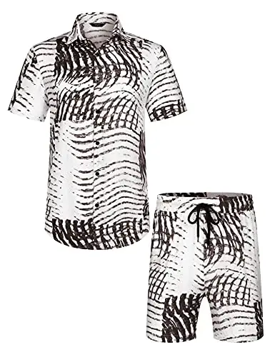 COOFANDY Men's Hawaiian Matching Set Summer Beach 2 Piece Outfits Flower Button Down Shirts and Shorts Vacation Outfits - 4