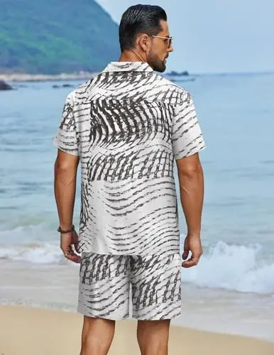 COOFANDY Men's Hawaiian Matching Set Summer Beach 2 Piece Outfits Flower Button Down Shirts and Shorts Vacation Outfits - 3