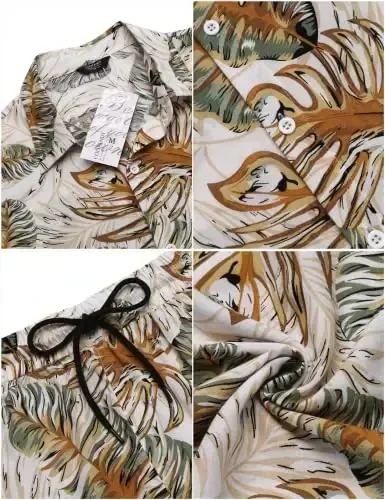 COOFANDY Men's Hawaiian Matching Set Summer Beach 2 Piece Outfits Flower Button Down Shirts and Shorts Vacation Outfits - 5