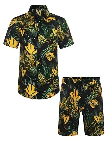 COOFANDY Men's Hawaiian Matching Set Summer Beach 2 Piece Outfits Flower Button Down Shirts and Shorts Vacation Outfits - 5