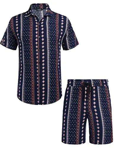 COOFANDY Men's Hawaiian Matching Set Summer Beach 2 Piece Outfits Flower Button Down Shirts and Shorts Vacation Outfits - 4