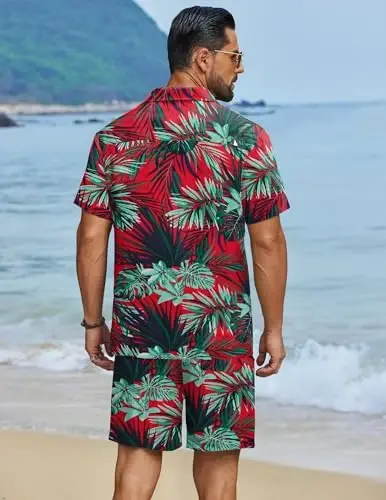 COOFANDY Men's Hawaiian Matching Set Summer Beach 2 Piece Outfits Flower Button Down Shirts and Shorts Vacation Outfits - 3