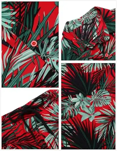 COOFANDY Men's Hawaiian Matching Set Summer Beach 2 Piece Outfits Flower Button Down Shirts and Shorts Vacation Outfits - 5