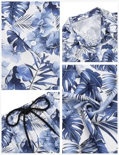 COOFANDY Men's Hawaiian Matching Set Summer Beach 2 Piece Outfits Flower Button Down Shirts and Shorts Vacation Outfits - 5
