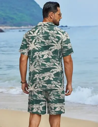 COOFANDY Men's Hawaiian Matching Set Summer Beach 2 Piece Outfits Flower Button Down Shirts and Shorts Vacation Outfits - 3
