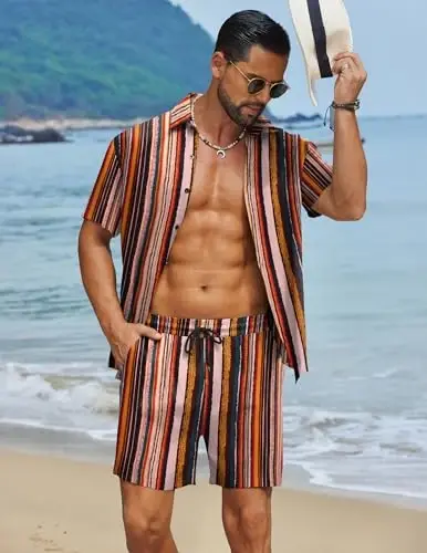 COOFANDY Men's Hawaiian Matching Set Summer Beach 2 Piece Outfits Flower Button Down Shirts and Shorts Vacation Outfits - COOFANDY (1)