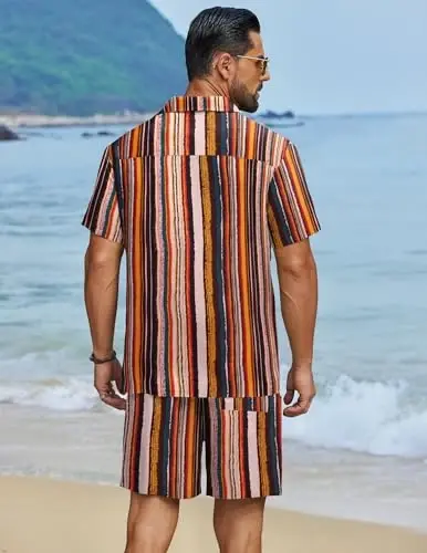 COOFANDY Men's Hawaiian Matching Set Summer Beach 2 Piece Outfits Flower Button Down Shirts and Shorts Vacation Outfits - 3