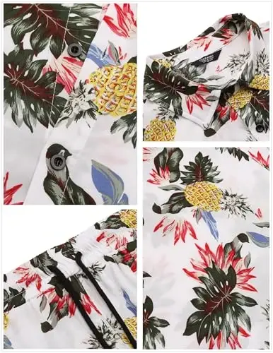 COOFANDY Men's Hawaiian Matching Set Summer Beach 2 Piece Outfits Flower Button Down Shirts and Shorts Vacation Outfits - 5