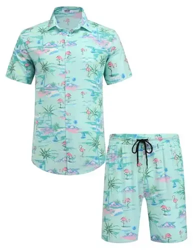 COOFANDY Men's Hawaiian Matching Set Summer Beach 2 Piece Outfits Flower Button Down Shirts and Shorts Vacation Outfits - 3