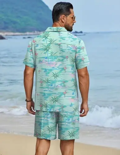 COOFANDY Men's Hawaiian Matching Set Summer Beach 2 Piece Outfits Flower Button Down Shirts and Shorts Vacation Outfits - 5