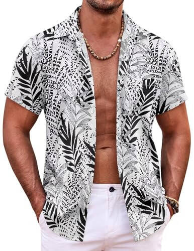 COOFANDY Mens Hawaiian Shirt Short Sleeve Button Down Shirts Tropical Summer Beach Shirts Casual Floral Aloha Shirts - 1