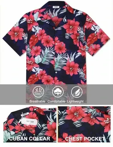 COOFANDY Mens Hawaiian Shirt Short Sleeve Button Down Shirts Tropical Summer Beach Shirts Casual Floral Aloha Shirts - 5