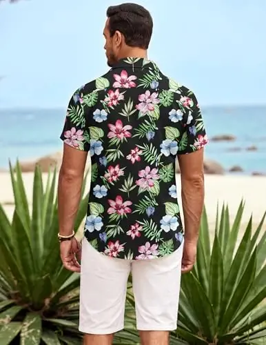 COOFANDY Mens Hawaiian Shirt Short Sleeve Button Down Shirts Tropical Summer Beach Shirts Casual Floral Aloha Shirts - 4
