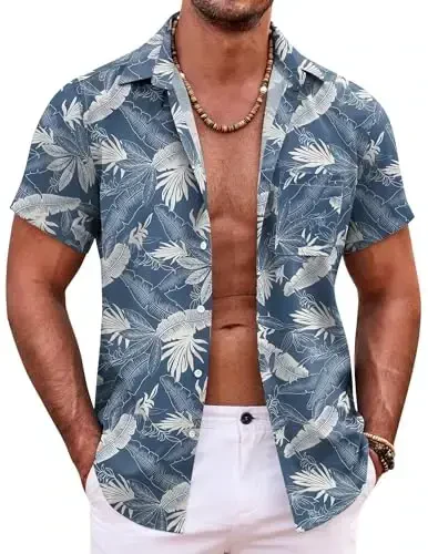 COOFANDY Mens Hawaiian Shirt Short Sleeve Button Down Shirts Tropical Summer Beach Shirts Casual Floral Aloha Shirts 