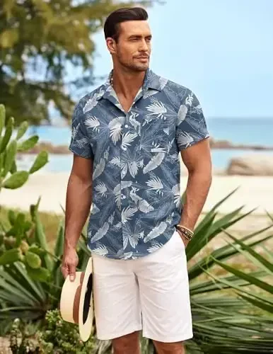 COOFANDY Mens Hawaiian Shirt Short Sleeve Button Down Shirts Tropical Summer Beach Shirts Casual Floral Aloha Shirts - 2