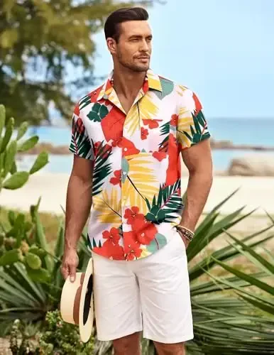 COOFANDY Mens Hawaiian Shirt Short Sleeve Button Down Shirts Tropical Summer Beach Shirts Casual Floral Aloha Shirts - 3