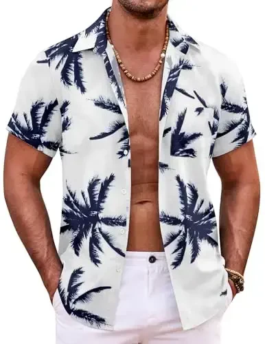 COOFANDY Mens Hawaiian Shirt Short Sleeve Button Down Shirts Tropical Summer Beach Shirts Casual Floral Aloha Shirts - COOFANDY