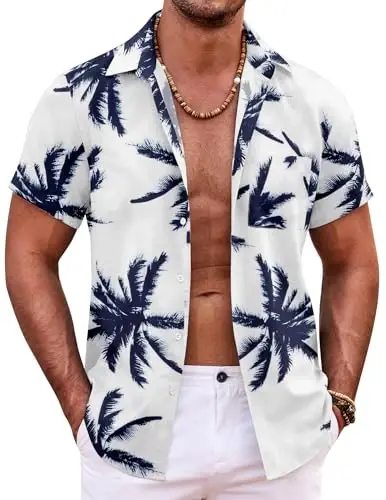 COOFANDY Mens Hawaiian Shirt Short Sleeve Button Down Shirts Tropical Summer Beach Shirts Casual Floral Aloha Shirts 