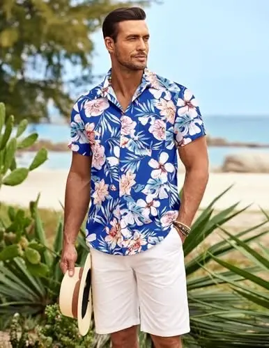 COOFANDY Mens Hawaiian Shirt Short Sleeve Button Down Shirts Tropical Summer Beach Shirts Casual Floral Aloha Shirts - 2