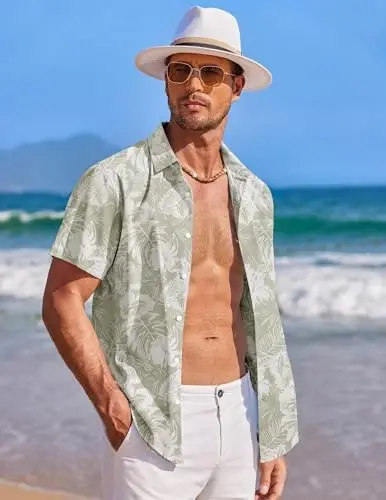 COOFANDY Mens Hawaiian Shirt Short Sleeve Button Down Shirts Tropical Summer Beach Shirts Casual Floral Aloha Shirts - COOFANDY (1)