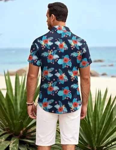 COOFANDY Mens Hawaiian Shirt Short Sleeve Button Down Shirts Tropical Summer Beach Shirts Casual Floral Aloha Shirts - 4